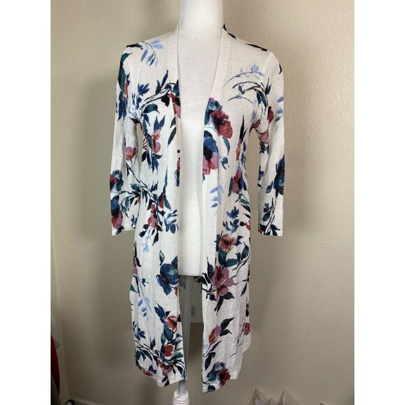 J. Jill Floral Open Front Linen Blend Cardigan Women Size Small Lightweight - Picture 16 of 16